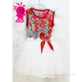 High quality and hot selling Red and White flower girl dress for Printed children dress lovely girl flower dress with Bow
